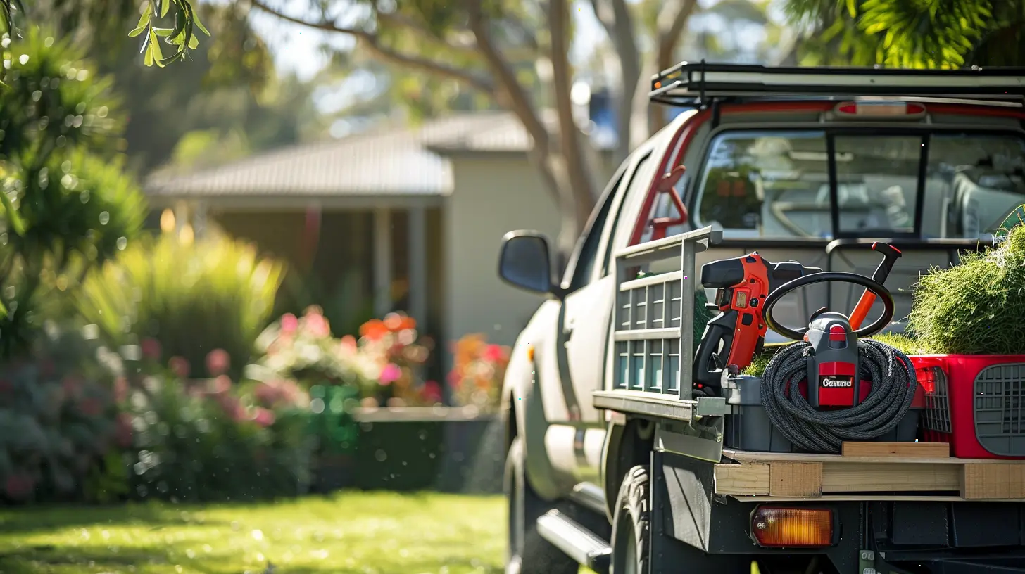 Professional landscaping ute and tools